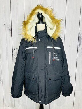 Leduntino Windbreaker Jacket Sz S Fur Hoodie Full Zip Black Sherpa Lined